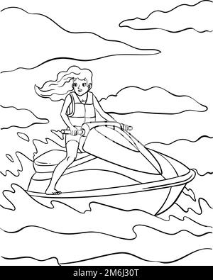 Jet ski coloriage page pour enfants Illustration de Vecteur