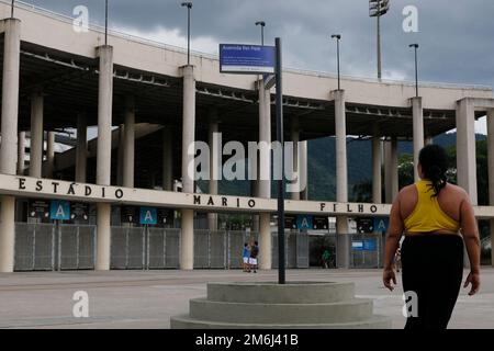 Avenue King Pelé au stade Macaranã, panneau de rue. Hommage au célèbre joueur brésilien de football Pele, Edson Arantes do Nascimento - Rio de Janeiro Brésil Banque D'Images