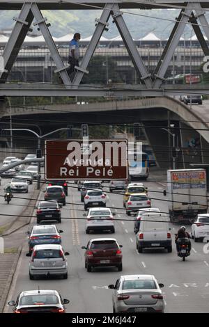 Avenue King Pelé au stade Macaranã, panneau de rue. Hommage au célèbre joueur brésilien de football Pele, Edson Arantes do Nascimento - Rio de Janeiro Brésil Banque D'Images
