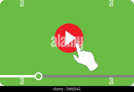 Forme de lecteur vidéo multimédia avec un curseur à main en appuyant sur un bouton de lecture, isolé sur fond vert de touche chroma. Pictogramme de diffusion de vecteur illu Illustration de Vecteur