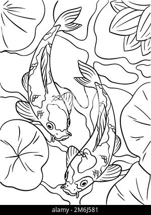 Page de coloriage de poissons koï pour les enfants Illustration de Vecteur