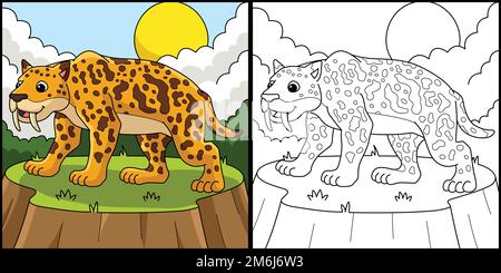 Smilodon Animal coloriage page Illustration colorée Illustration de Vecteur