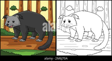 Illustration de la page de coloriage des animaux de binturong Illustration de Vecteur