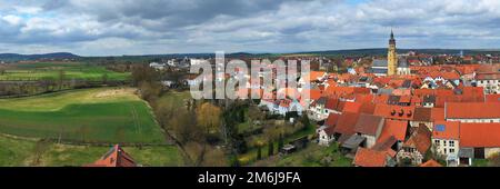 Vue aérienne de Bad Koenigshofen avec vues de la ville Banque D'Images