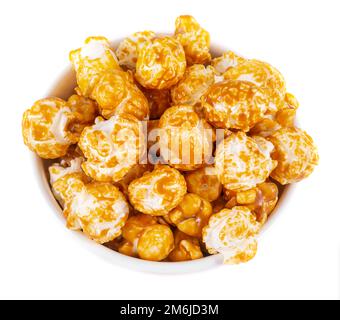 Pop-corn sucré au caramel dans un bol avec vue sur le dessus Banque D'Images