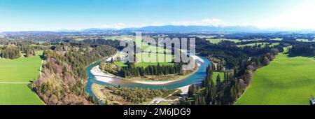 Vue aérienne de la boucle Litzauer par beau temps Banque D'Images