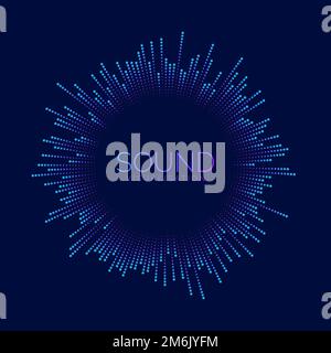 Visualisation de l'onde sonore circulaire. Égaliseur de lecteur de musique pixel. Signal audio radial ou élément de vibration. Reconnaissance vocale. Épicentre, cible, radar Illustration de Vecteur