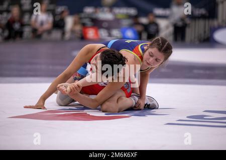 Les femmes Freestyle Wrestlers affectées au Programme des athlètes de classe mondiale, fort Carson, Colorado, concourent aux États-Unis en 2022 Ouvert, Las Vegas, Nevada, 29 avril 2022. L'équipe féminine de lutte Freestyle a été nommée championne de l'équipe nationale de la Division II en 2022. Banque D'Images