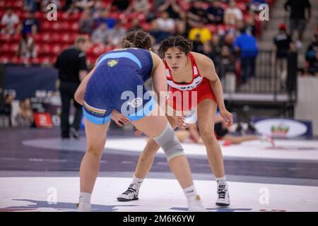 Les femmes Freestyle Wrestlers affectées au Programme des athlètes de classe mondiale, fort Carson, Colorado, concourent aux États-Unis en 2022 Ouvert, Las Vegas, Nevada, 29 avril 2022. L'équipe féminine de lutte Freestyle a été nommée championne de l'équipe nationale de la Division II en 2022. Banque D'Images