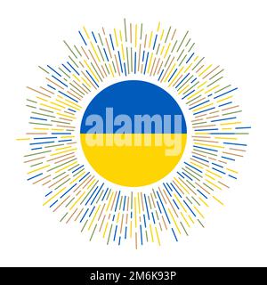 Signe de l'Ukraine. Drapeau campagnard aux rayons colorés. Soleil éclatant avec drapeau de l'Ukraine. Illustration vectorielle. Illustration de Vecteur