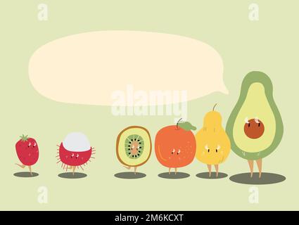 Fruits tropicaux frais avec un vecteur de personnage de dessin animé de bulle de parole vierge Illustration de Vecteur