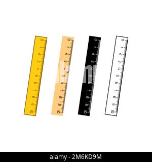 Ensemble vectoriel de règles de différents styles sur fond blanc Banque D'Images