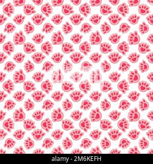 Motif sans couture avec patte de chat rose et coeur Banque D'Images