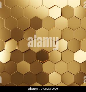 Arrière-plan futuriste à texture hexagonale or. 3d rendu Banque D'Images