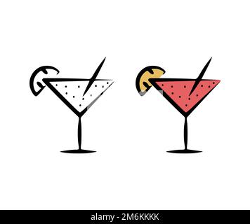 Illustration vectorielle d'un cocktail dans un verre de style dessiné à la main sur un fond blanc. Banque D'Images