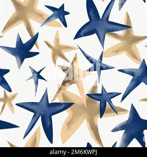 Motif festif avec étoiles dorées et bleues Banque D'Images