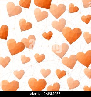 Fond abstrait de Saint-Valentin avec des coeurs. Coeurs polygonaux de couleurs orange. Design numérique attrayant. Illustration vectorielle vibrante. Illustration de Vecteur