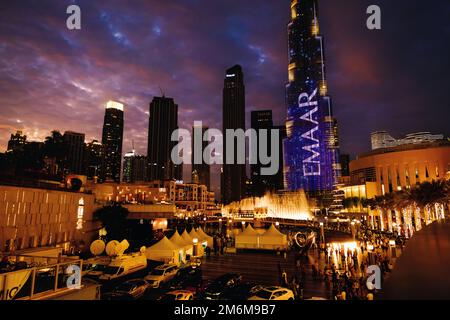 Burj Khalifa et la fontaine de Dubaï Banque D'Images