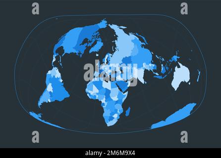 Carte du monde. Projection de Jacques Bertin en 1953. Illustration futuriste pour votre infographie. Belle palette de couleurs bleues. Illustration de vecteur de charme Illustration de Vecteur