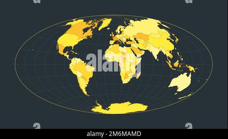 Carte du monde. Projection Aitoff. Illustration futuriste pour votre infographie. Couleurs de campagne jaune vif. Illustration vectorielle attrayante. Illustration de Vecteur