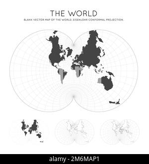 Carte du monde. Projection conformationnelle Eisenlohr. Globe avec lignes de latitude et de longitude. Carte du monde sur des méridiens et parallèles en arrière-plan. Vecteur Ill Illustration de Vecteur