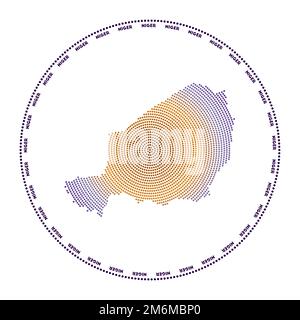 Logo Niger rond. Forme de style numérique du Niger en cercle pointillé avec le nom du pays. Icône technologique du pays avec points en dégradé. Impressionnant vecteur illus Illustration de Vecteur