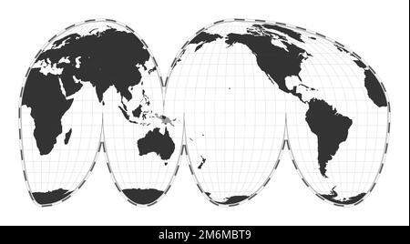 Carte du monde vectorielle. Goode a interrompu la projection de Mollweide. Carte géographique du monde simple avec les lignes de latitude et de longitude. Illustration de Vecteur