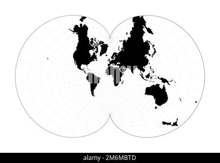 Carte du monde avec lignes de latitude. Projection conformationnelle Eisenlohr. Plan de la carte géographique mondiale avec des lignes de graticlue. Illustration vectorielle. Illustration de Vecteur