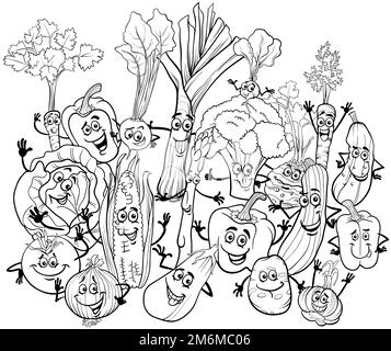 Page de coloriage de groupe de caractères de légumes de dessin animé Banque D'Images