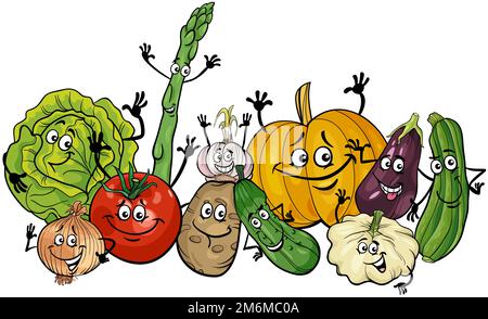 Groupe de personnages comiques amusants de dessins animés de légumes Banque D'Images