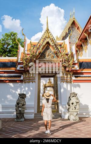 Temple Wat Pho à Bangkok en Thaïlande, temple de bouddha couché à Bangkok Banque D'Images