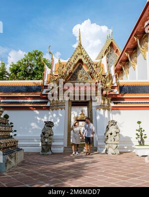 Temple Wat Pho à Bangkok en Thaïlande, temple de bouddha couché à Bangkok Banque D'Images