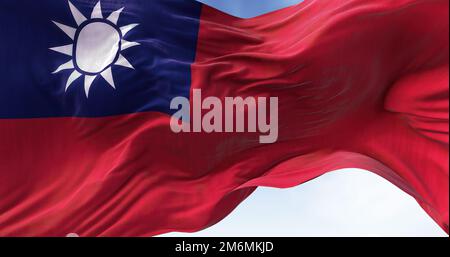 Vue rapprochée du drapeau de Taïwan qui agite dans le vent Banque D'Images