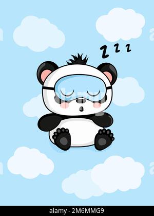 Illustration vectorielle avec mignon dessin animé bébé panda dans le masque de sommeil. Illustration de Vecteur