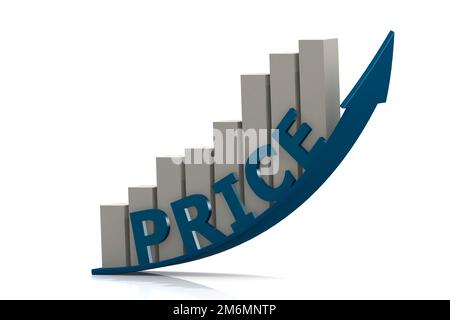Graphique à barres avec mot de prix et flèche montante Banque D'Images
