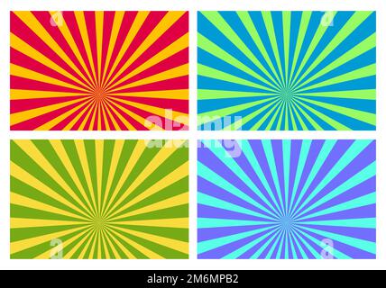 Ensemble d'éléments d'arrière-plan vectoriels rétro Radial rayonnant coloré Illustration de Vecteur