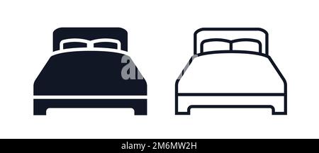 Symbole de mobilier de lit et icône d'illustration de vecteur de lit double ou de séjour de nuit Illustration de Vecteur