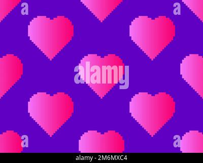 Motif sans couture avec coeurs en pixels et couleurs en dégradé. Bonne Saint Valentin. cœurs 8 bits dans un style rétro de jeu vidéo. Motif imprimé, bande enveloppant Illustration de Vecteur