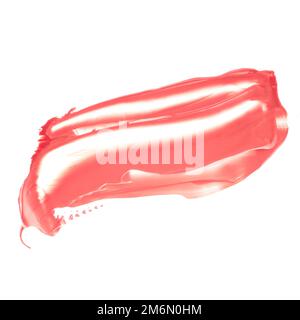 Nuance de beauté corail pastel, soin de la peau et maquillage, échantillon de produit cosmétique texture isolée sur fond blanc, maculage, cr Banque D'Images