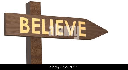 Pensez panneau de route en bois isolé Banque D'Images