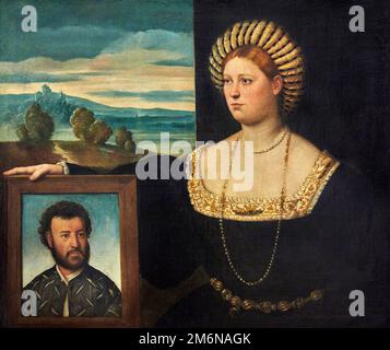 Ritratto di donna che regge l'effige del funto - olio su tela - Bernardino Licinio - 1528 - Milano, Pinacoteca del Castello Sforzesco Banque D'Images