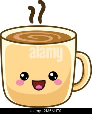 Bonne tasse de café chaud dans un style kawaii Illustration de Vecteur