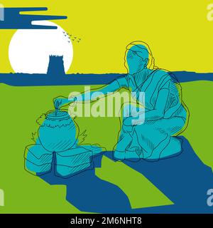 Une illustration vectorielle des voeux du Happy Pongal Holiday Harvest Festival of Tamil Nadu India Illustration de Vecteur