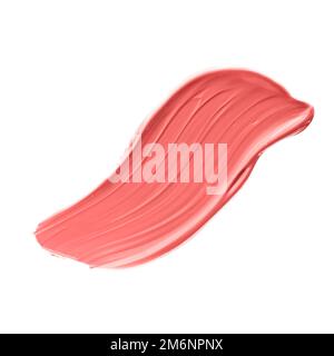 Nuance de beauté corail pastel, soin de la peau et maquillage, échantillon de produit cosmétique texture isolée sur fond blanc, maculage, cr Banque D'Images