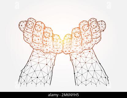 Priez ou mendiez l'art du concept. Mains ouvertes paumes relevées, illustration vectorielle polygonale de mouvement de la main sur fond blanc. H Banque D'Images