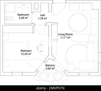 Concept du plan d'étage de l'appartement. 2d plan architectural d'une maison. Banque D'Images