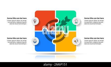 Modèle d'infographie avec icônes et 4 options ou étapes. Puzzle. Peut être utilisé pour la mise en page de flux de travail, le diagramme, la bannière, la conception Web. Illustration vectorielle Illustration de Vecteur