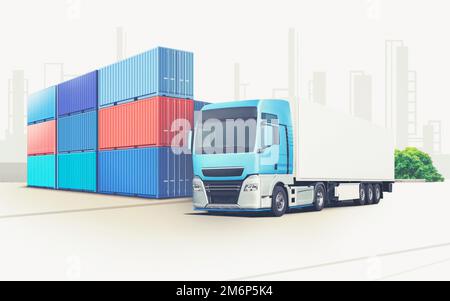 Сontainer utilisation dans le transport par navire de cargaison et remorque de camion avec camion, conteneurs maritimes de camion Banque D'Images