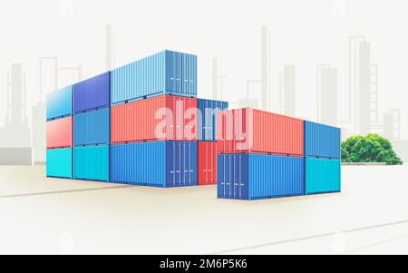 Сontainers utilisation dans le transport par navire de cargaison et remorque de camion, conteneurs de transport maritime Banque D'Images