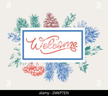 Bienvenue - inscription calligraphique aux lignes lisses Illustration de Vecteur